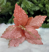 Flori Crăciun roz pudrat cu margini aurii - set 10 bucăți